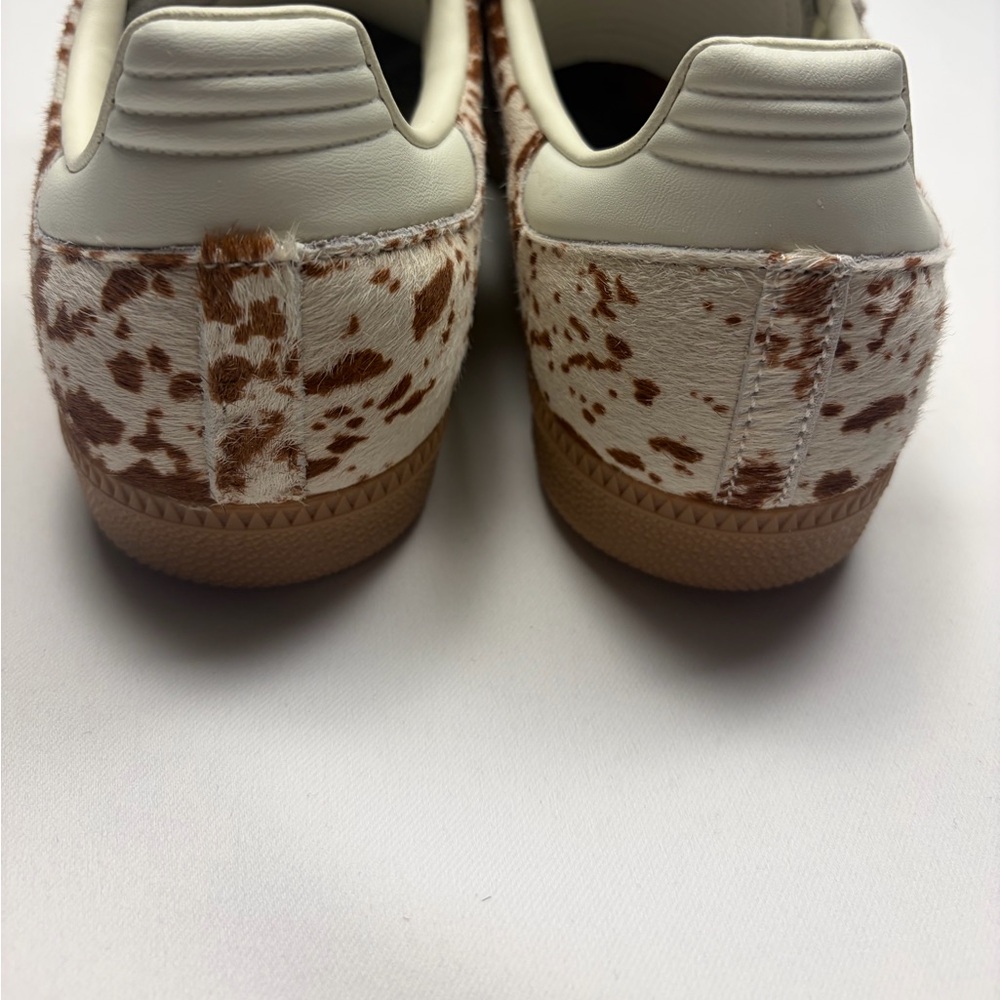 adidas Women's White and Brown Cow Print Samba Sneakers - Picture 9 of 13